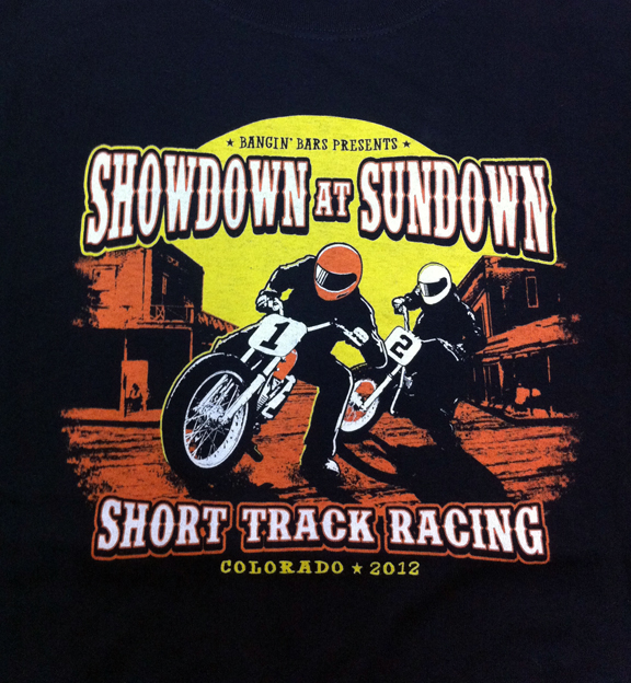 Showdown at Sundown custom screen printed motorcycle racing shirt by Super Screen Print